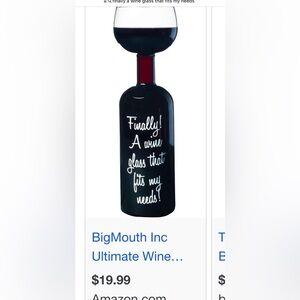 Wine glass that hold full bottle with saying on it